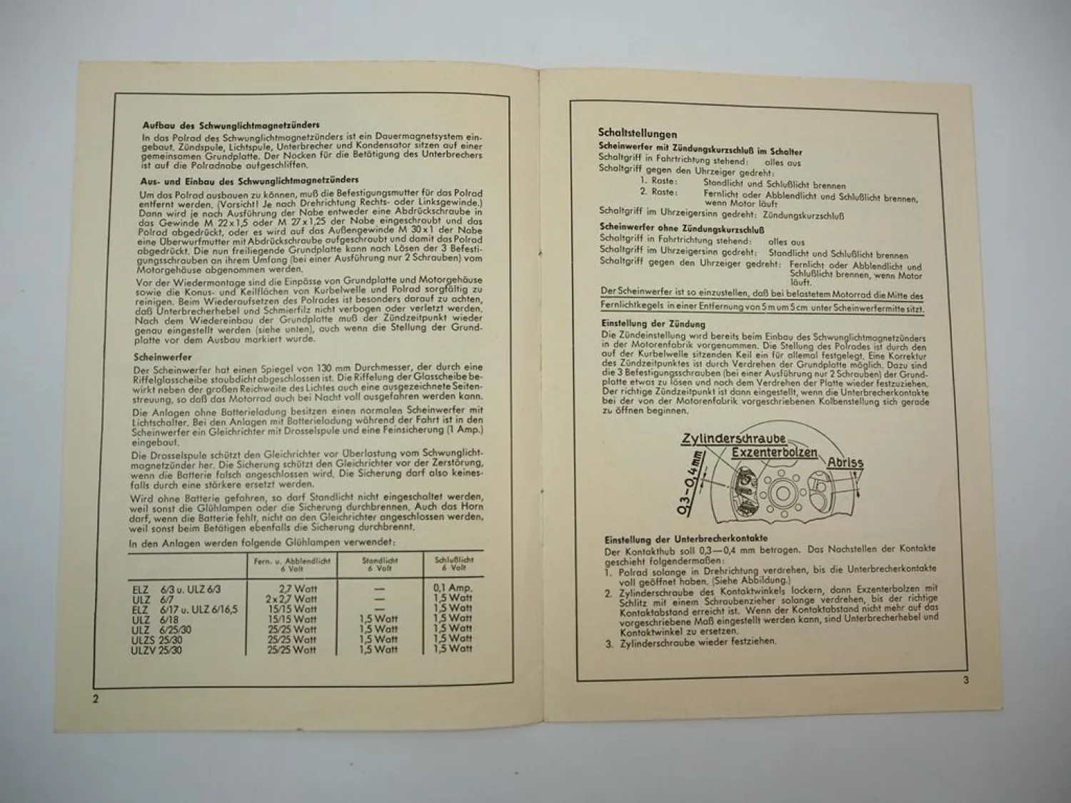 Noris Schwunglichtmagnetzünder ELZ ULZ Betriebsanleitung ca. 1954
