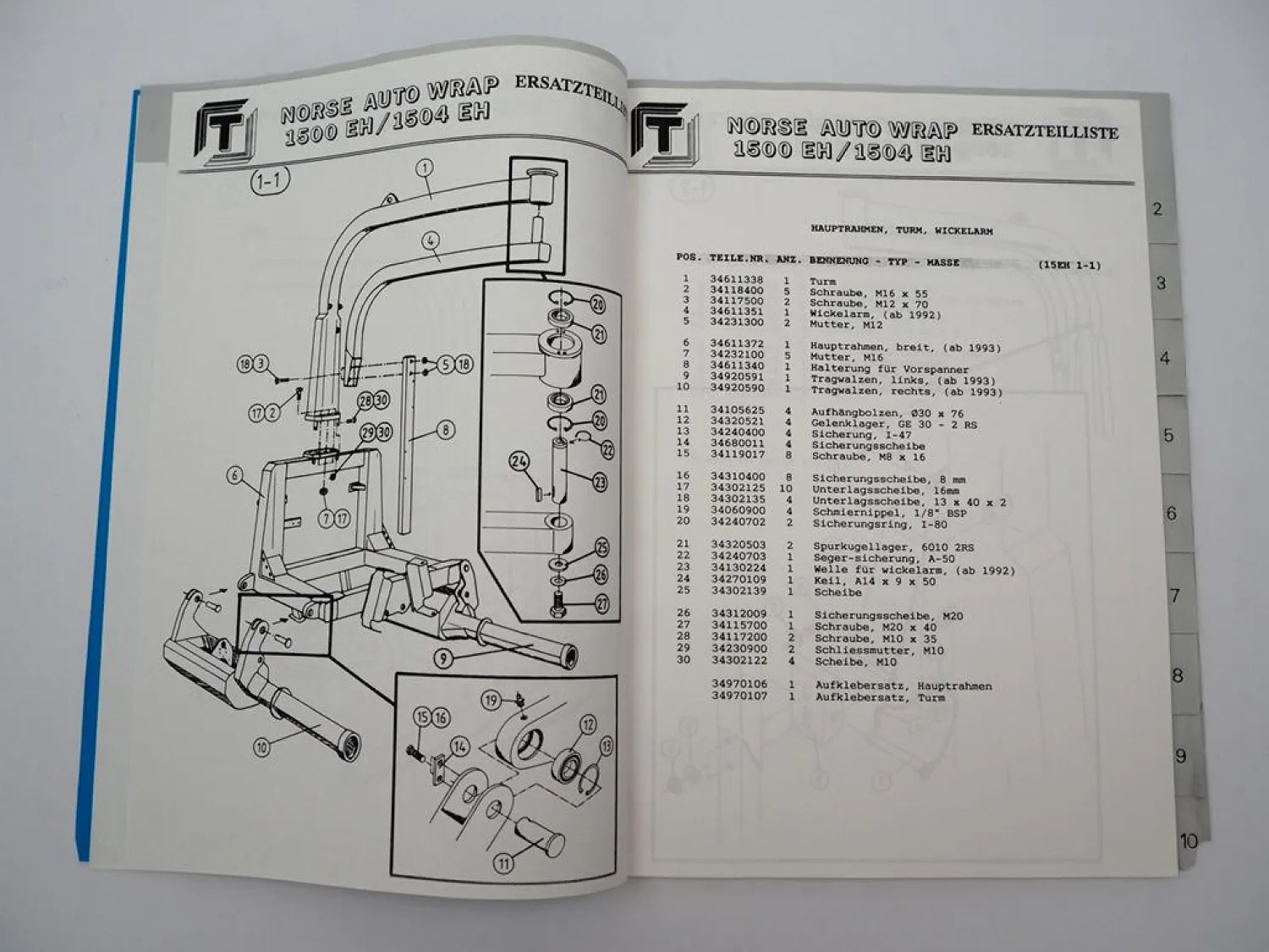 Norse 1500 1504 EH Auto Wrap Ballenwickler Betriebsanleitung Ersatzteilliste 1995