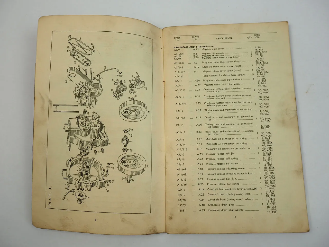 Norton Model 1 16H 18 ES2 30 40 30M 40M Motorcycles Spare Parts List 1949