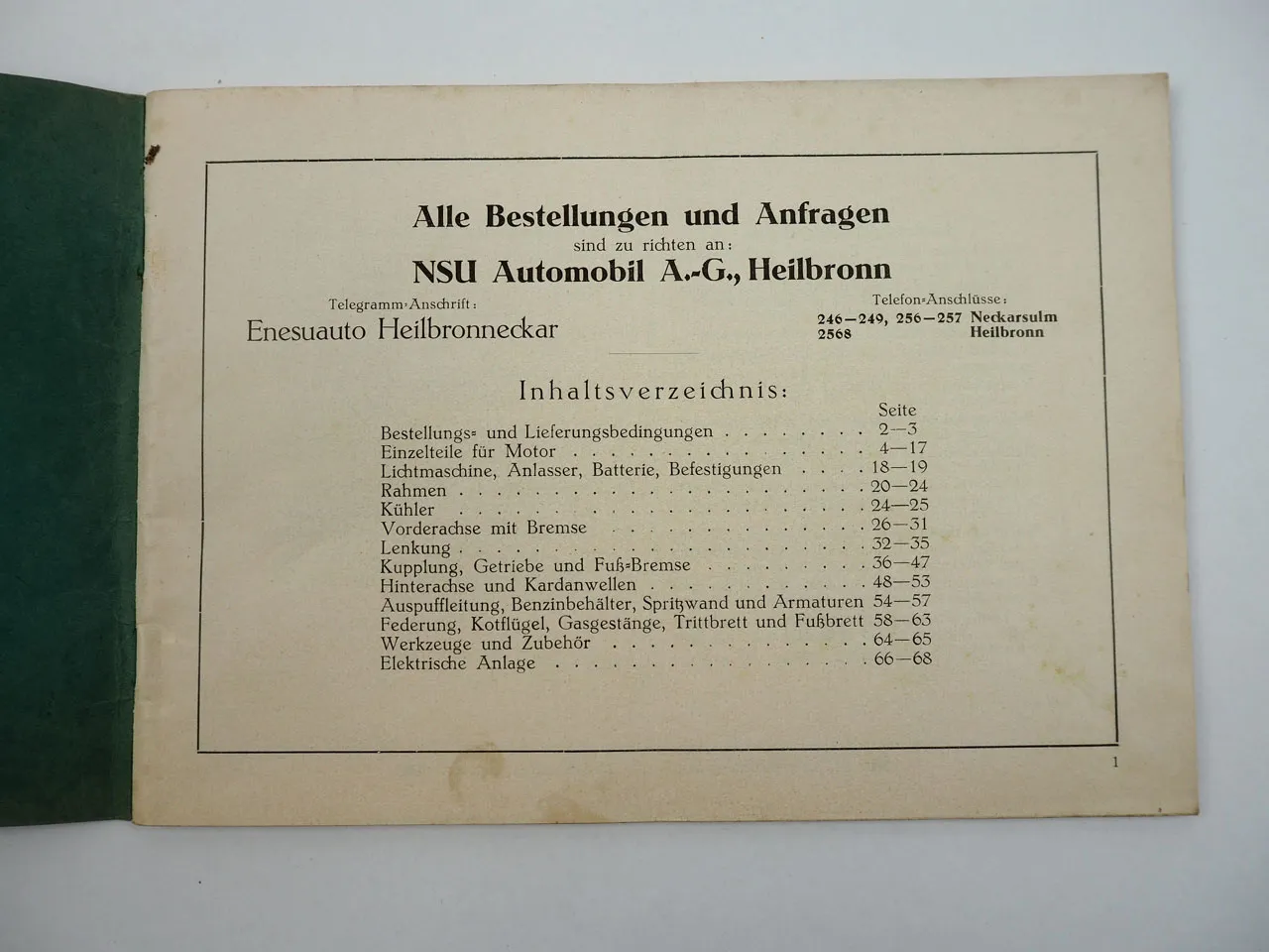 NSU 6/30 7/34 PS Motorwagen Neckarsulm Ersatzteilliste Preisliste 1929