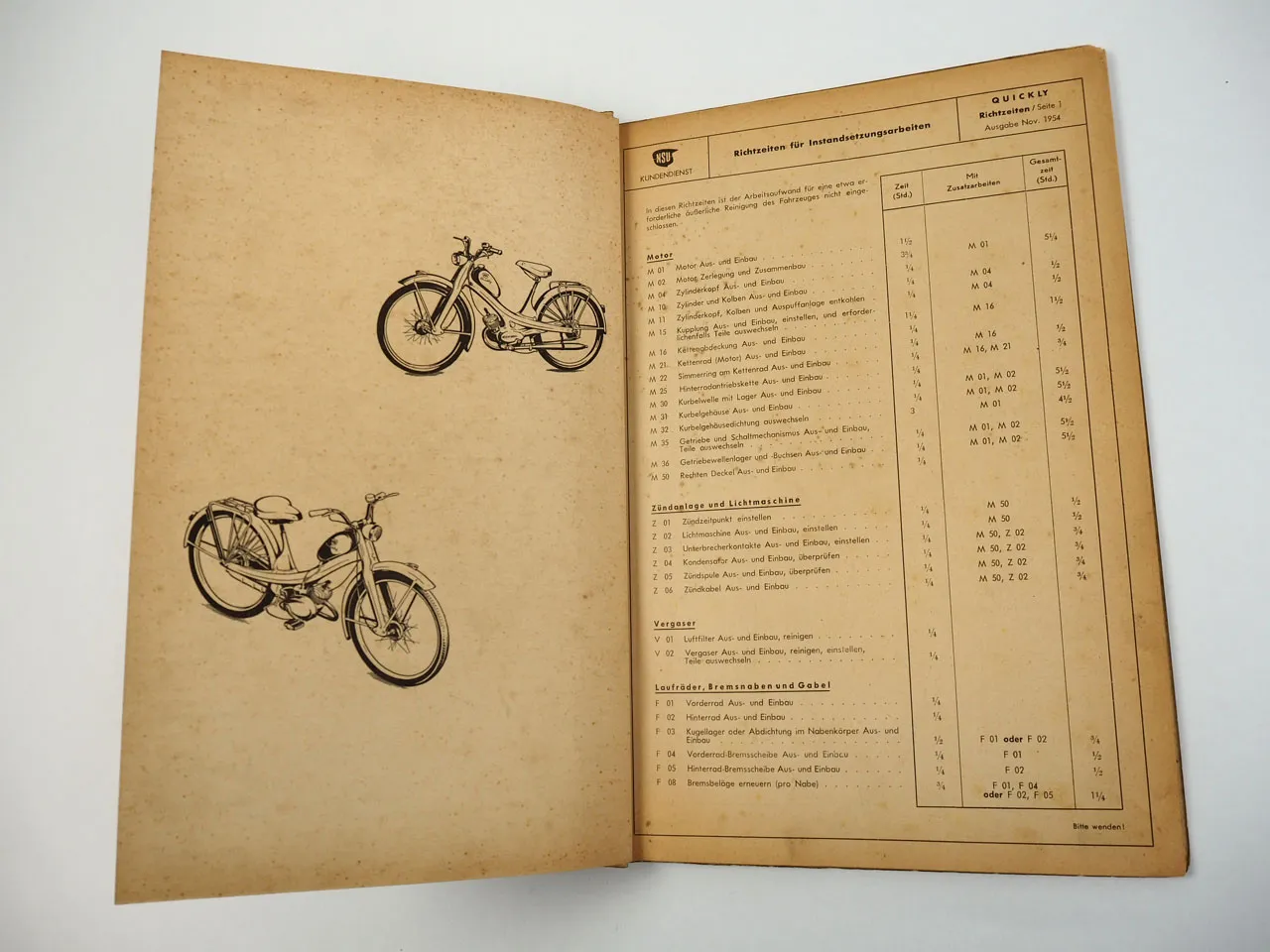 NSU Quickly Moped Ersatzteilliste mit Ergänzung Cavallino 1954/58