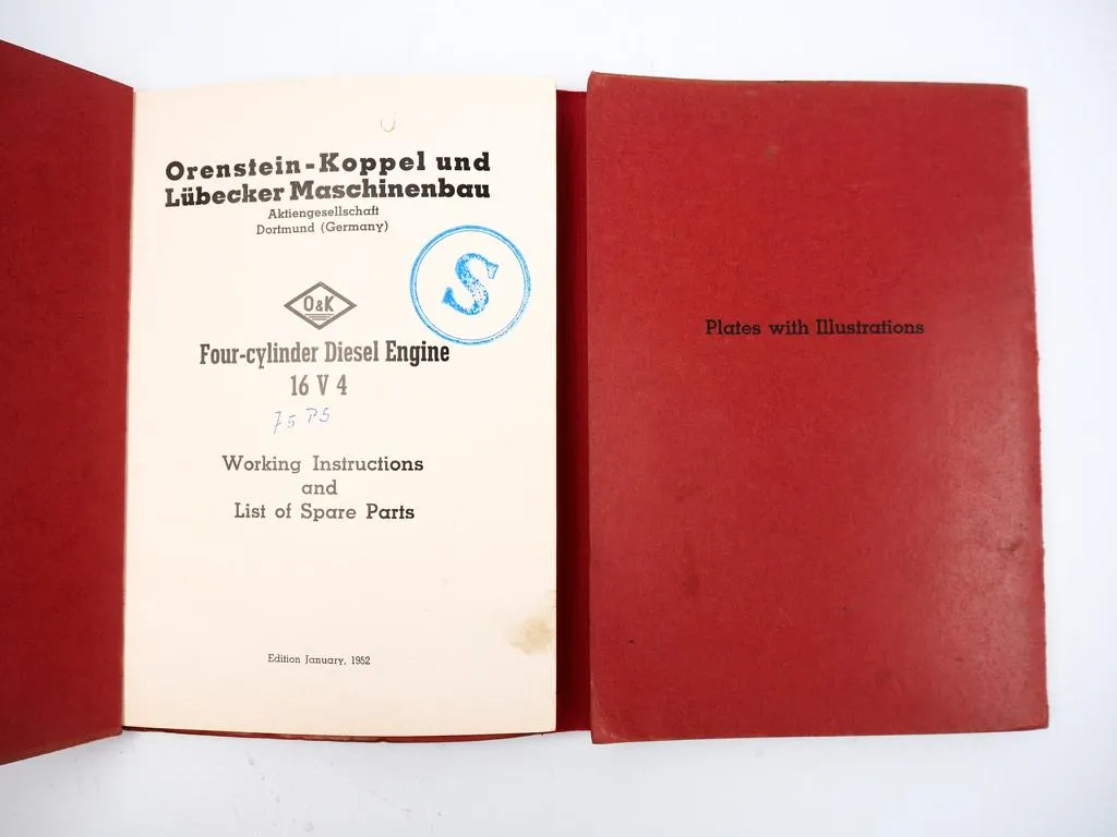 O&K 16V4 Four Cylinder Diesel Engine Working Instructions Spare Parts List 1952
