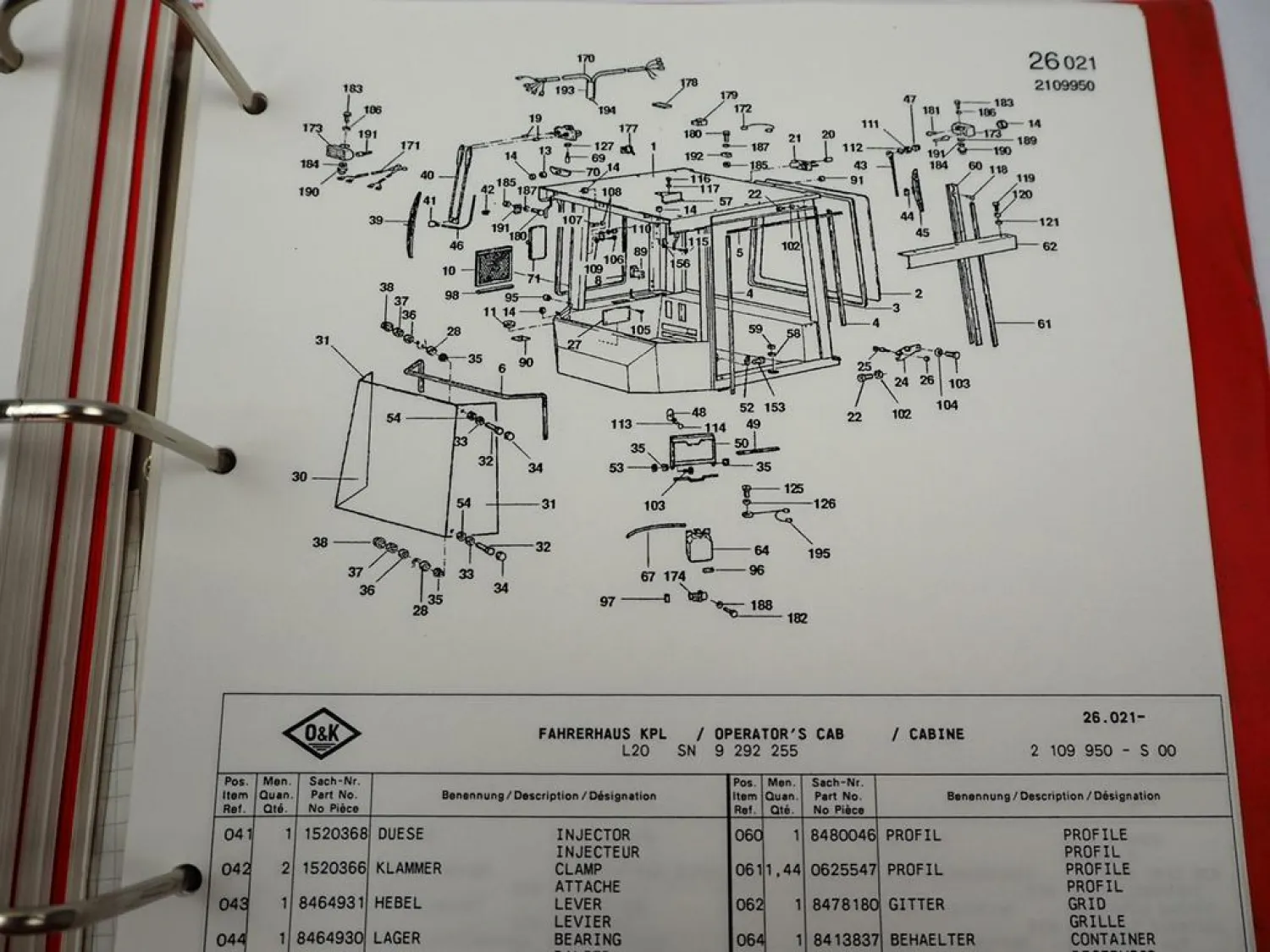 O&K L20 Radlader Betriebsanleitung Wartung Instandhaltung Ersatzteilkatalog 1993