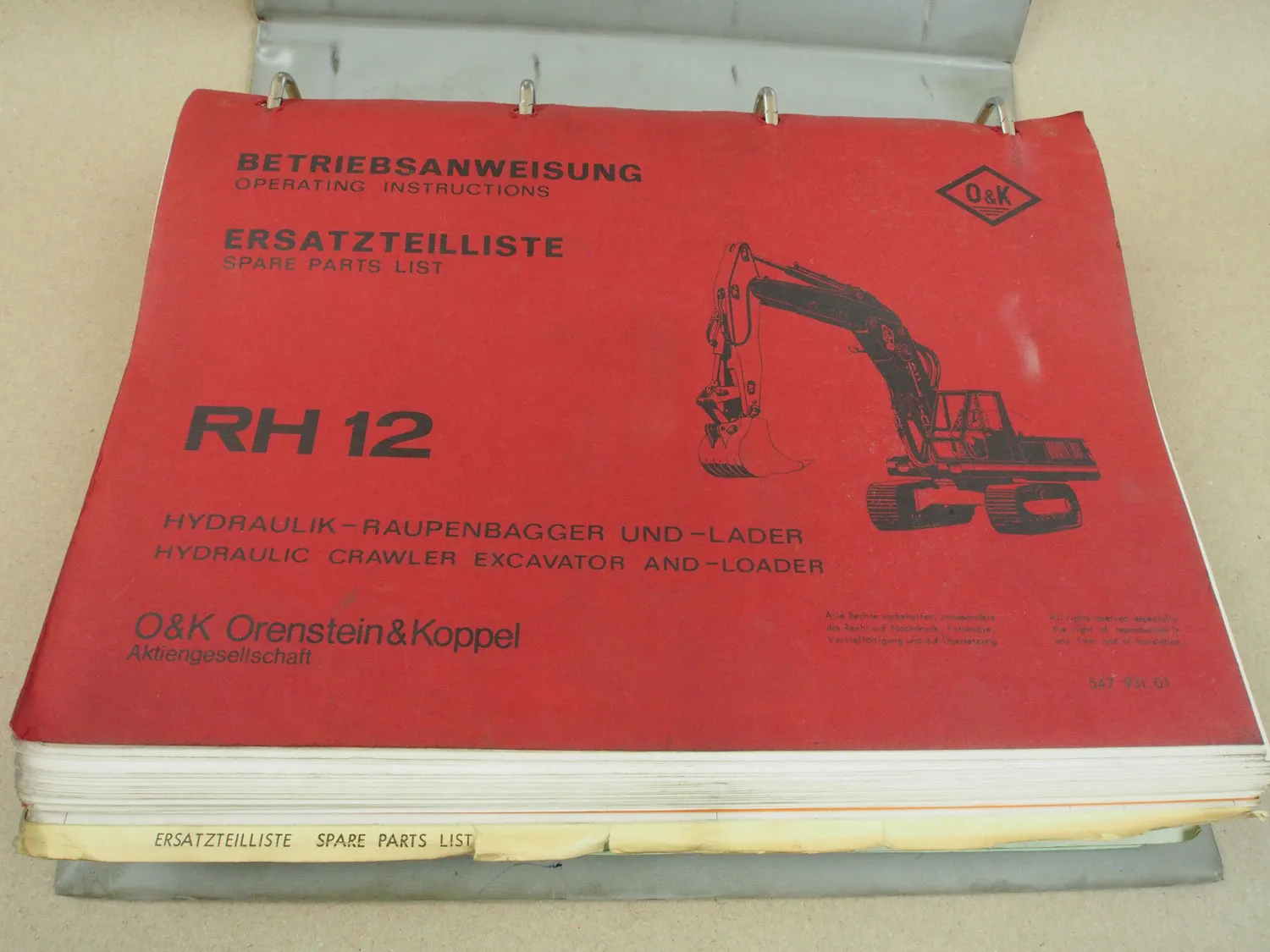 O&K RH12 B Bagger Betriebsanleitung Ersatzteilliste Orenstein & Koppel 1979