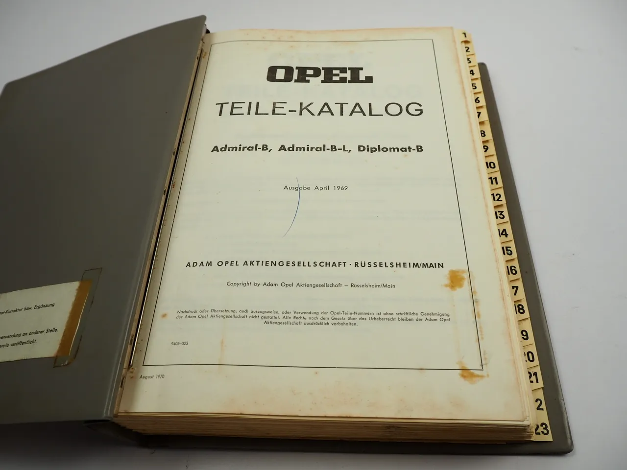 Opel Admiral B B-L Diplomat B Teilekatalog Ersatzteilliste Ersatzteilkatalog 1969 / 1973