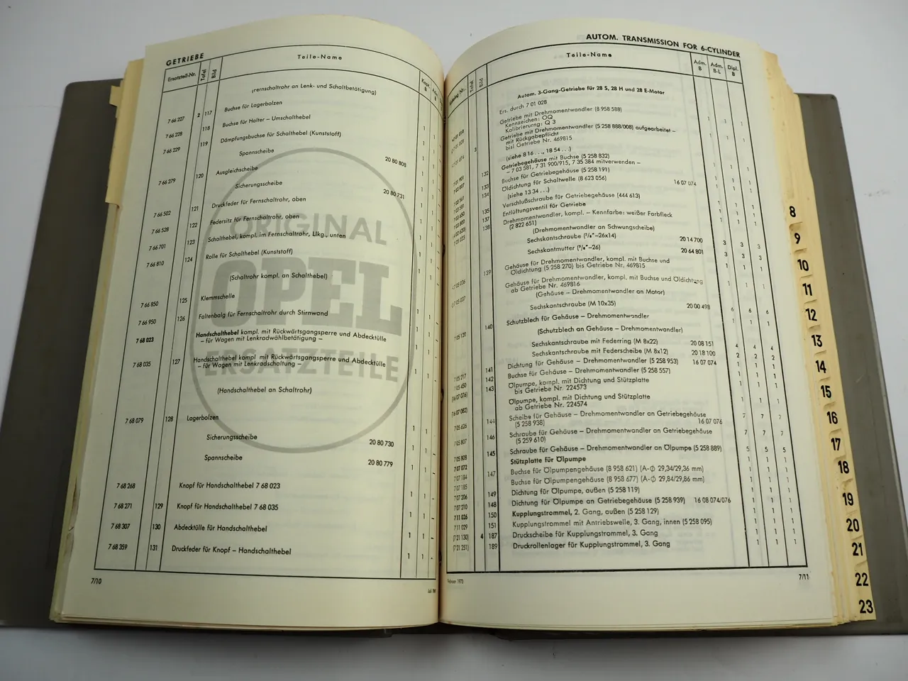 Opel Admiral B B-L Diplomat B Teilekatalog Ersatzteilliste Ersatzteilkatalog 1969 / 1973