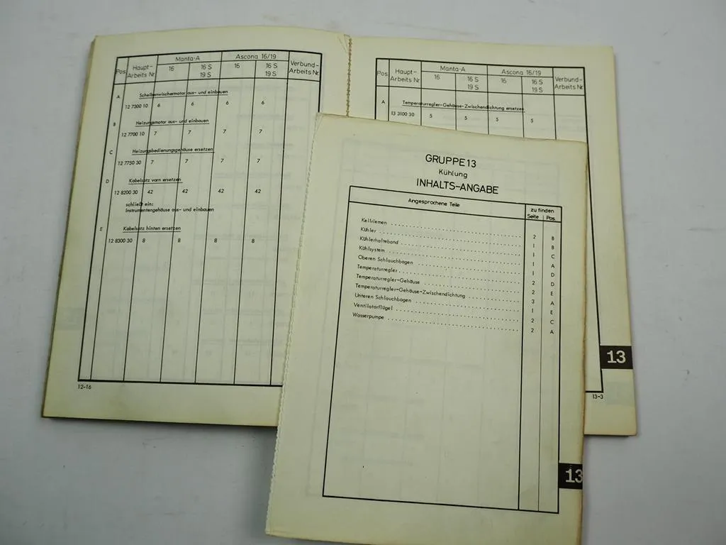 Opel Ascona 16/19 Manta A Arbeitskatalog Richtzeiten 1971 Werkstatthandbuch