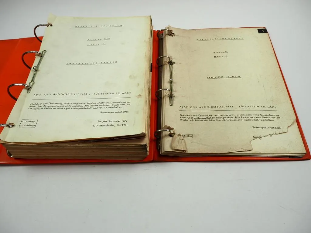 Opel Ascona 16 / 19 Manta A Werkstatthandbuch 2 Bände 1970/71 Reparaturanleitung