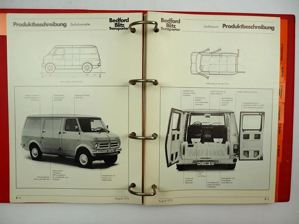 Opel Bedford Blitz Transporter Verkaufsberater Handbuch technische Daten 1975