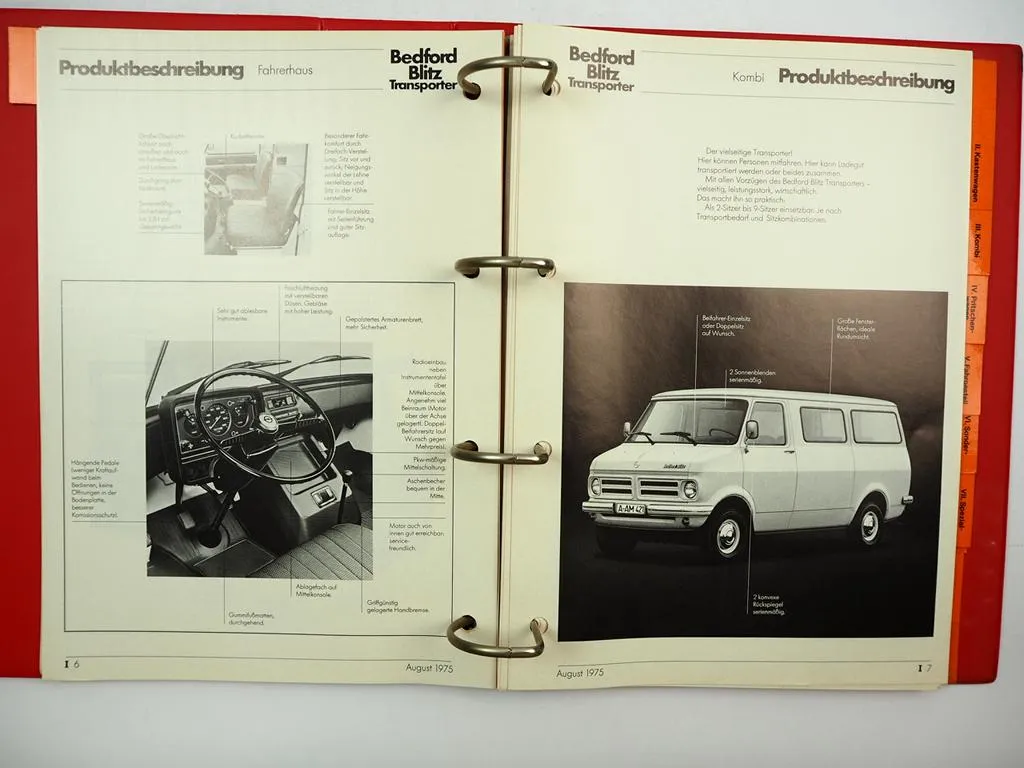 Opel Bedford Blitz Transporter Verkaufsberater Handbuch technische Daten 1975