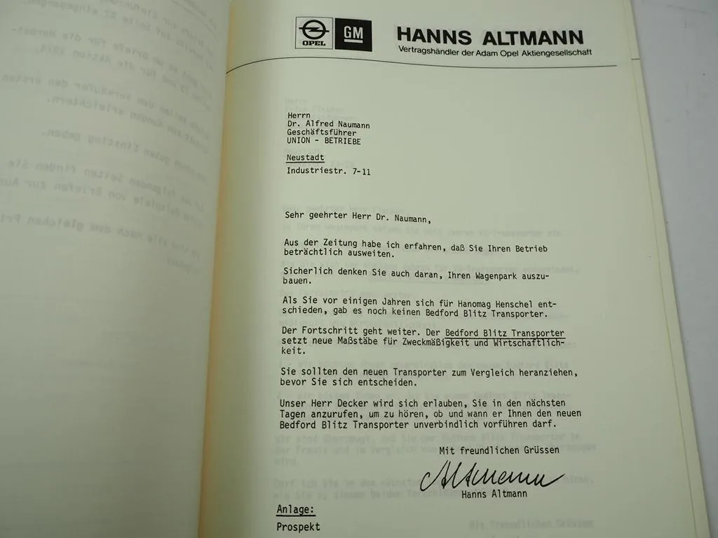 Opel Bedford Blitz Transporter Verkaufs System Marketing Handbuch für den Chef