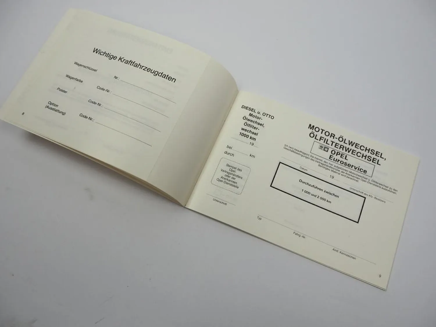 Opel Campo Ablieferungsdurchsicht Inspektionssystem blanko Serviceheft 11/1992