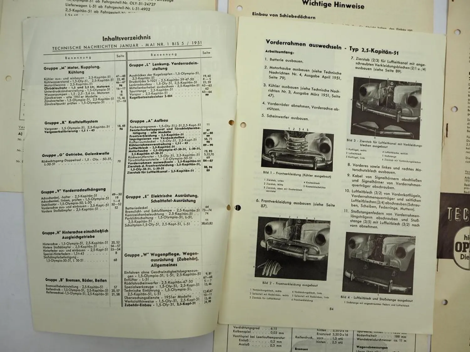 Opel Dienst Technische Nachrichten Jg 1951 Nr. 1 4 5 8 9 Olympia Kapitän L50 L51
