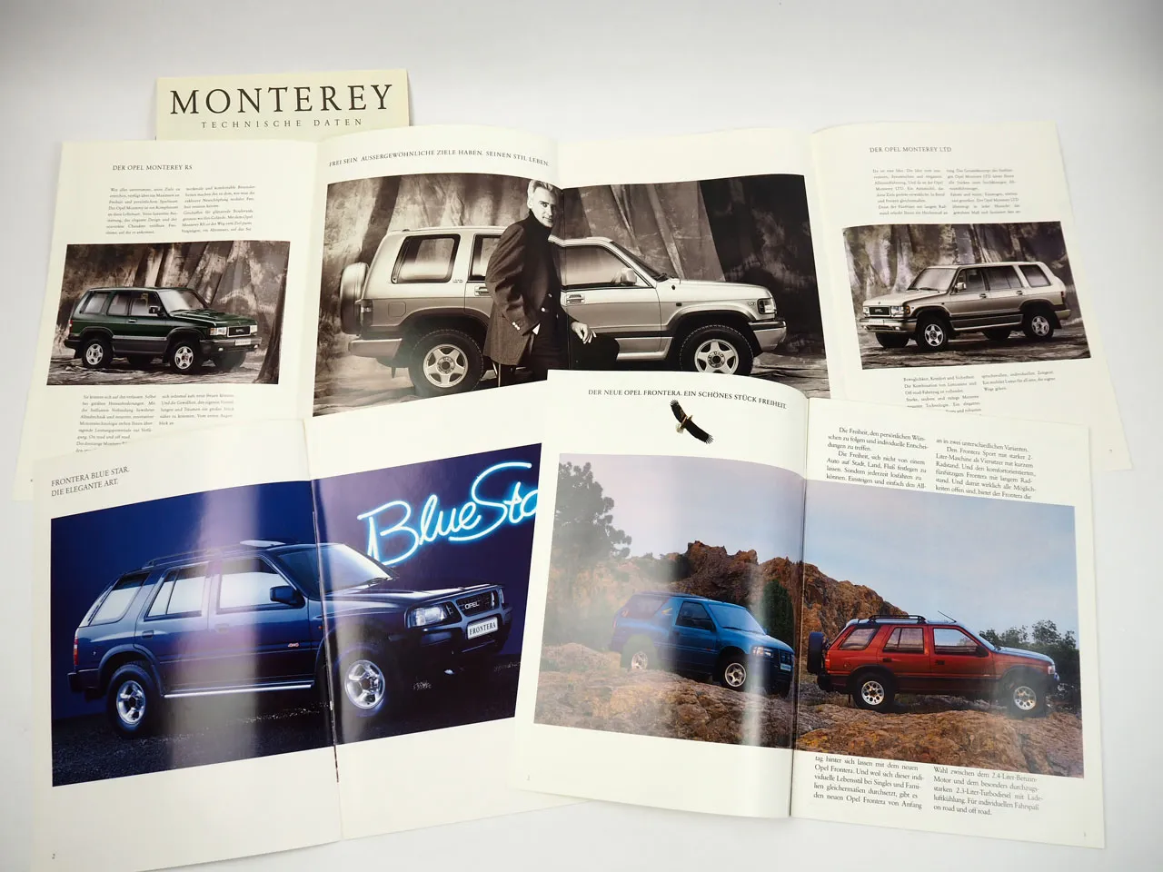 Opel Fontera Sport Blue Star Monterey 3x Prospekt mit technischen Daten 1991/93