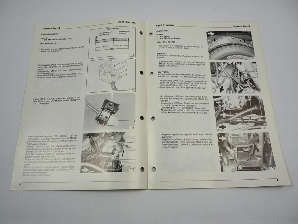 Opel Frontera A 2.0l 2.2l Einbauanleitung Webasto Thermo Top S BW/DW50 Heizung
