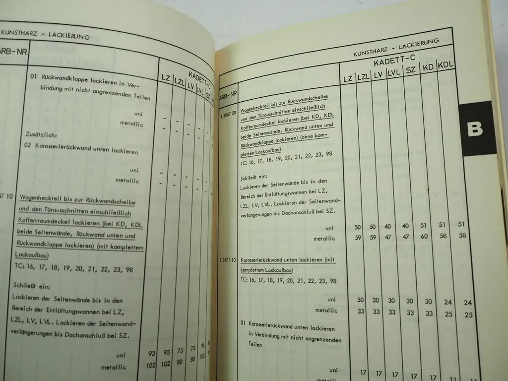 Opel Kadett C Arbeitskatalog Richtzeiten 1973 Werkstatthandbuch