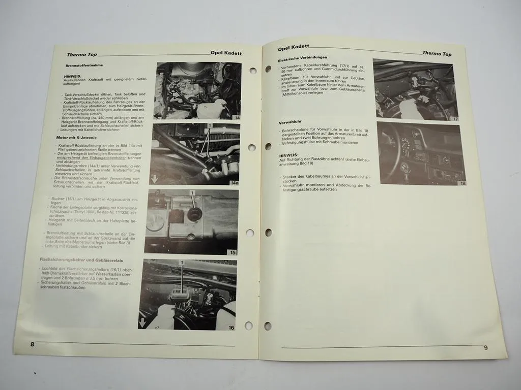 Opel Kadett E 1,4i bis 2,0l Einbauanleitung Webasto Thermo Top T BW50 Heizung