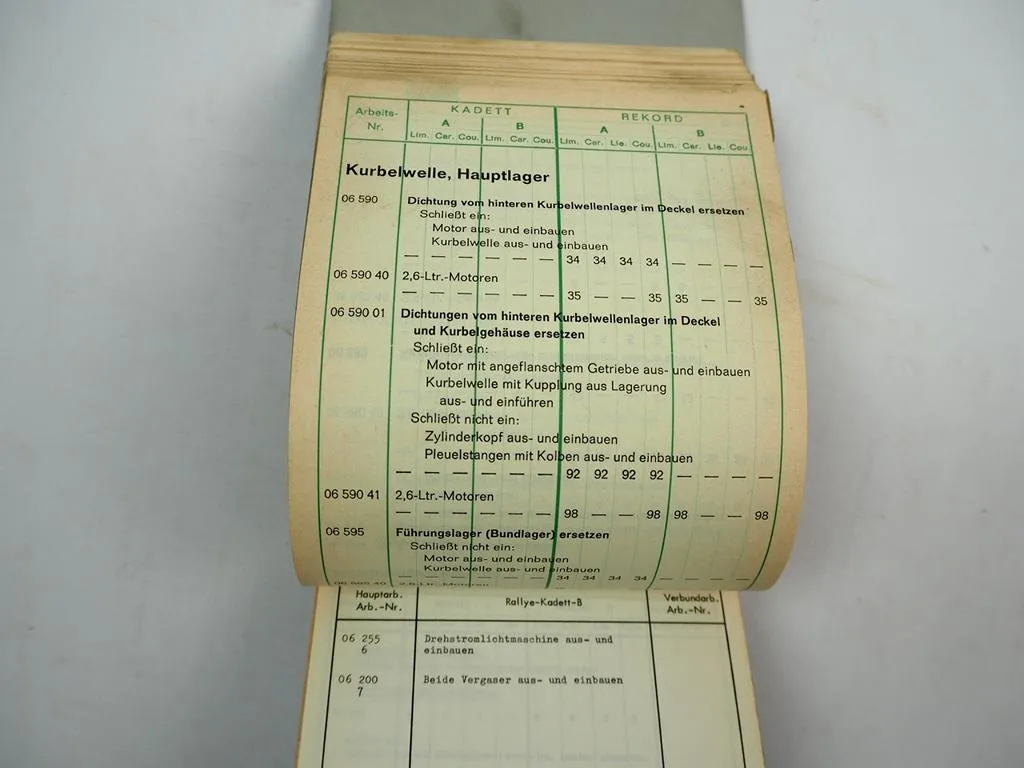 Opel Kadett Rekord A / B Arbeitskatalog Richtzeiten 1966/71 Werkstatthandbuch