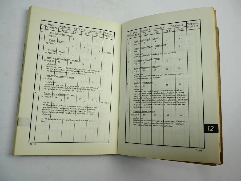 Opel Kapitän B Admiral Diplomat Arbeitskatalog Richtzeiten 1969 Werkstatthandbuch