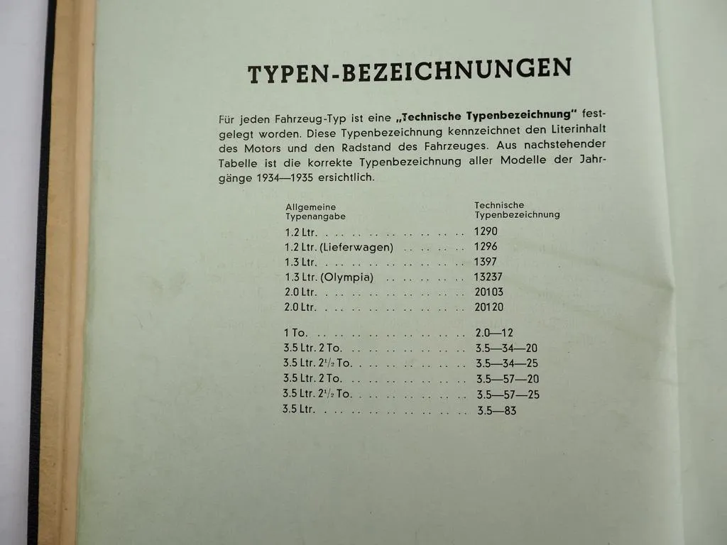 Opel Modelle Baujahr 1934 bis 1935 Werkstatthandbuch Technische Information