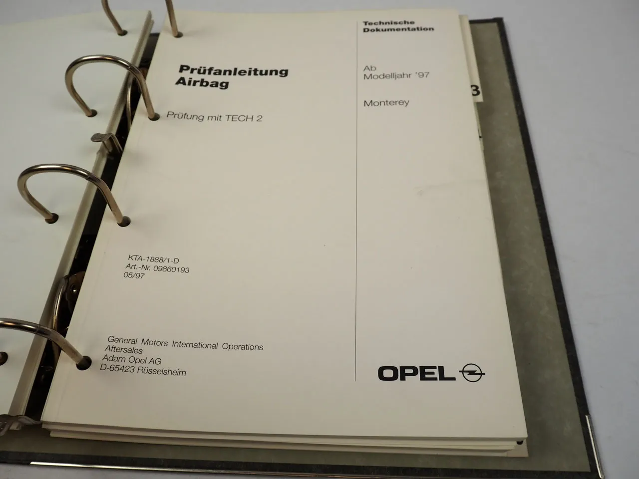 Opel Monterey ab 1997 Prüfanleitungen ABS Wegfahrsperre Airbag Werkstatthandbuch