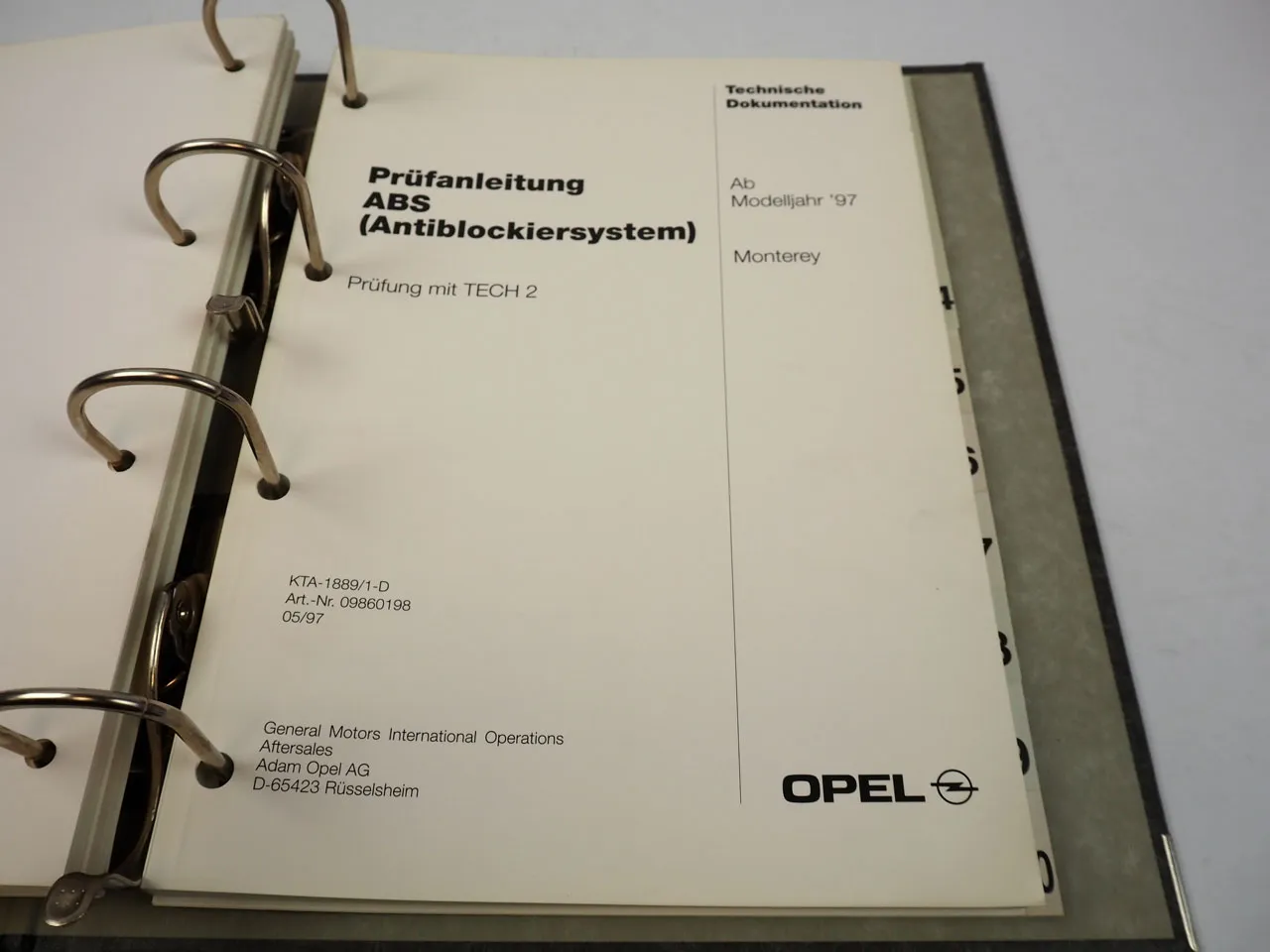 Opel Monterey ab 1997 Prüfanleitungen ABS Wegfahrsperre Airbag Werkstatthandbuch