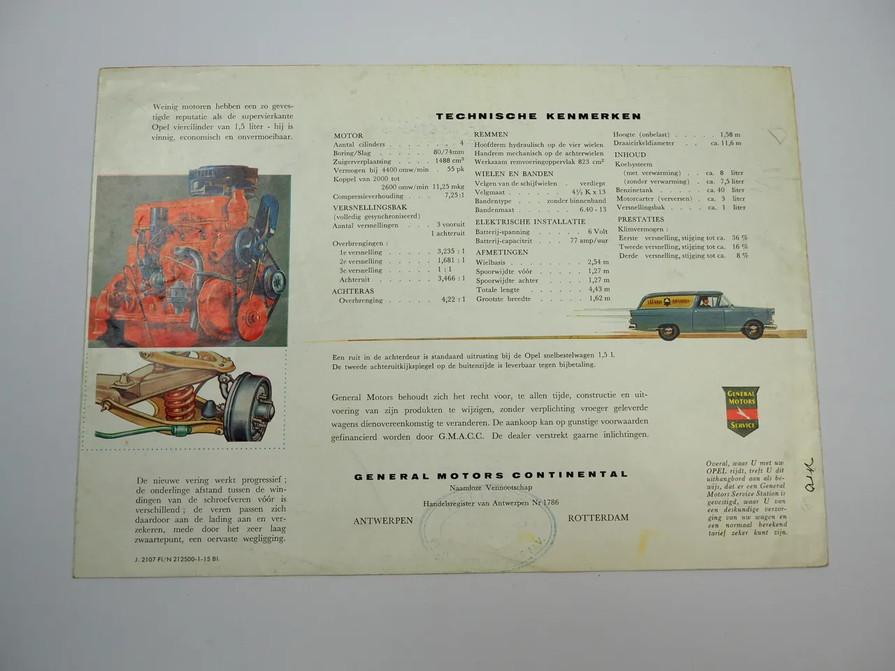 Opel Olympia Rekord 1,5l Lieferwagen Snelbestelwagen Prospekt NL 1950er Jahre