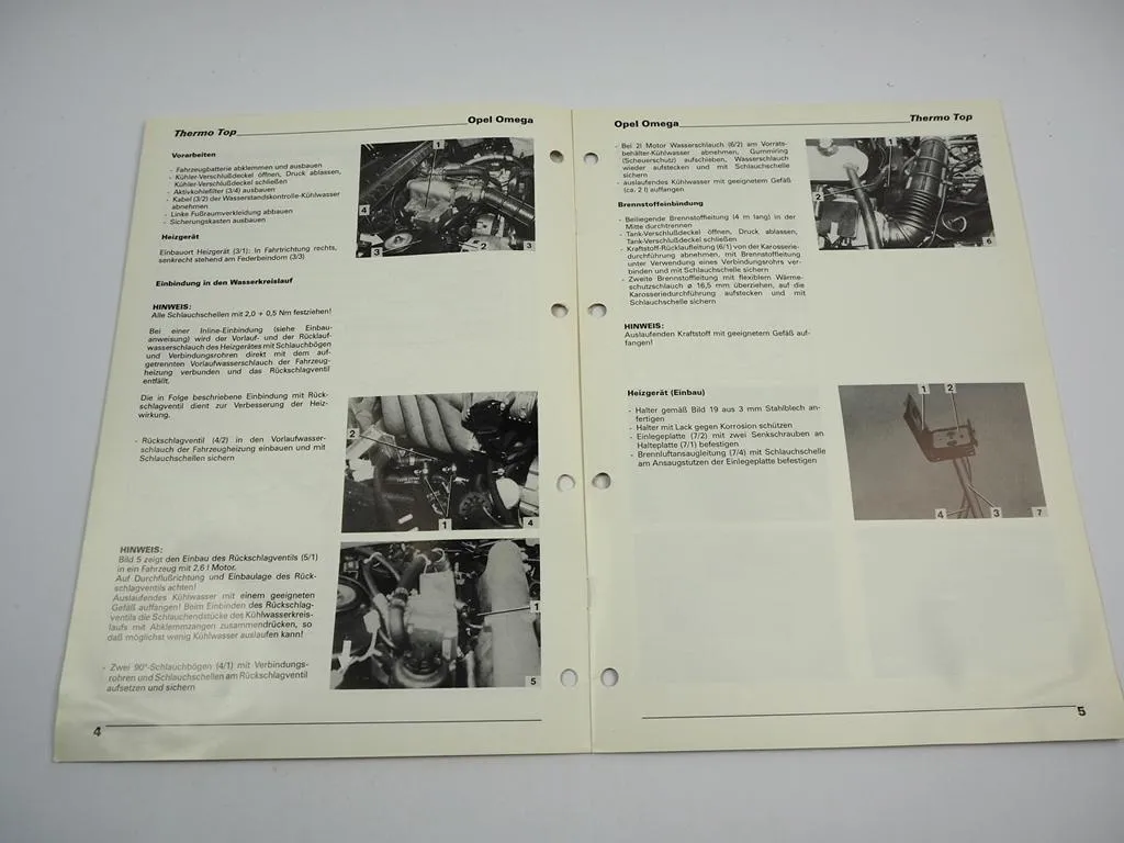 Opel Omega A 2.0l 2.6l Einbauanleitung Webasto Thermo Top T BW50 Heizung 1991