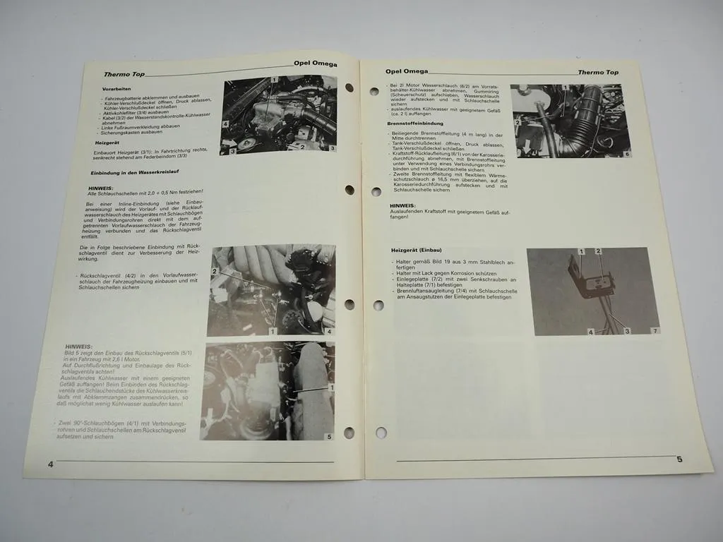 Opel Omega A 2.0l 2.6l Einbauanleitung Webasto Thermo Top T BW50 Heizung 1992