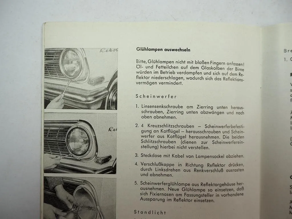 Opel Rekord A Betriebsanleitung Bedienungsanleitung Wartung 1965