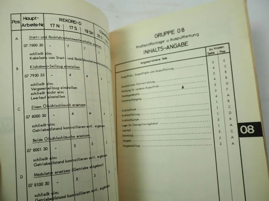 Opel Rekord D Commodore B Arbeitskatalog Richtzeiten 1972 Werkstatthandbuch