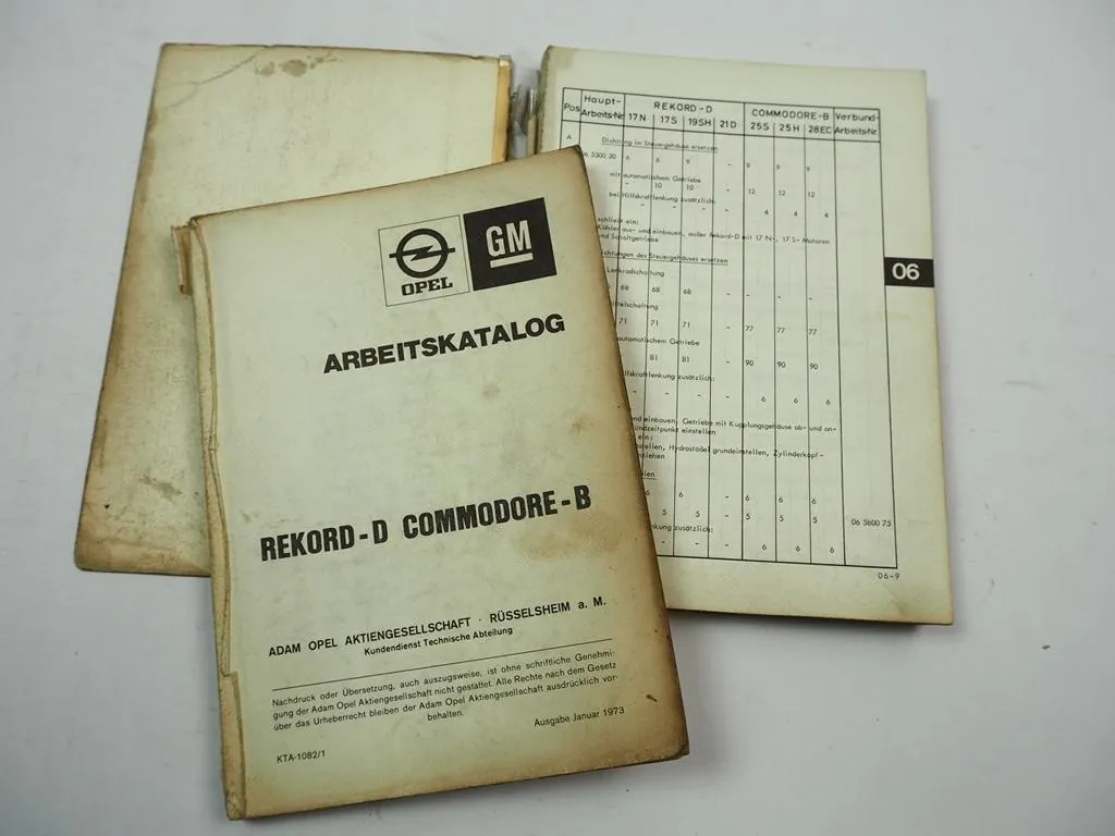 Opel Rekord D Commodore B Arbeitskatalog Richtzeiten 1973 Werkstatthandbuch