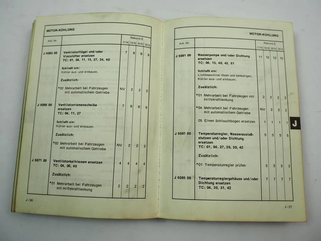 Opel Rekord E Arbeitskatalog Richtzeiten 1977 Werkstatthandbuch