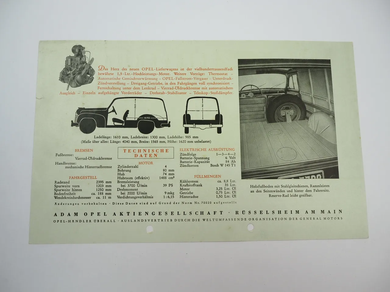 Opel Schnell Lieferwagen 1,5l Prospekt ca. 1951