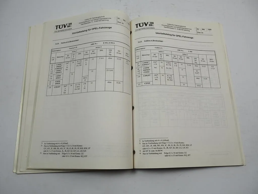 Opel Umrüstkatalog 1995 Tigra Astra F Vectra A Calibra Omega B Frontera Combo