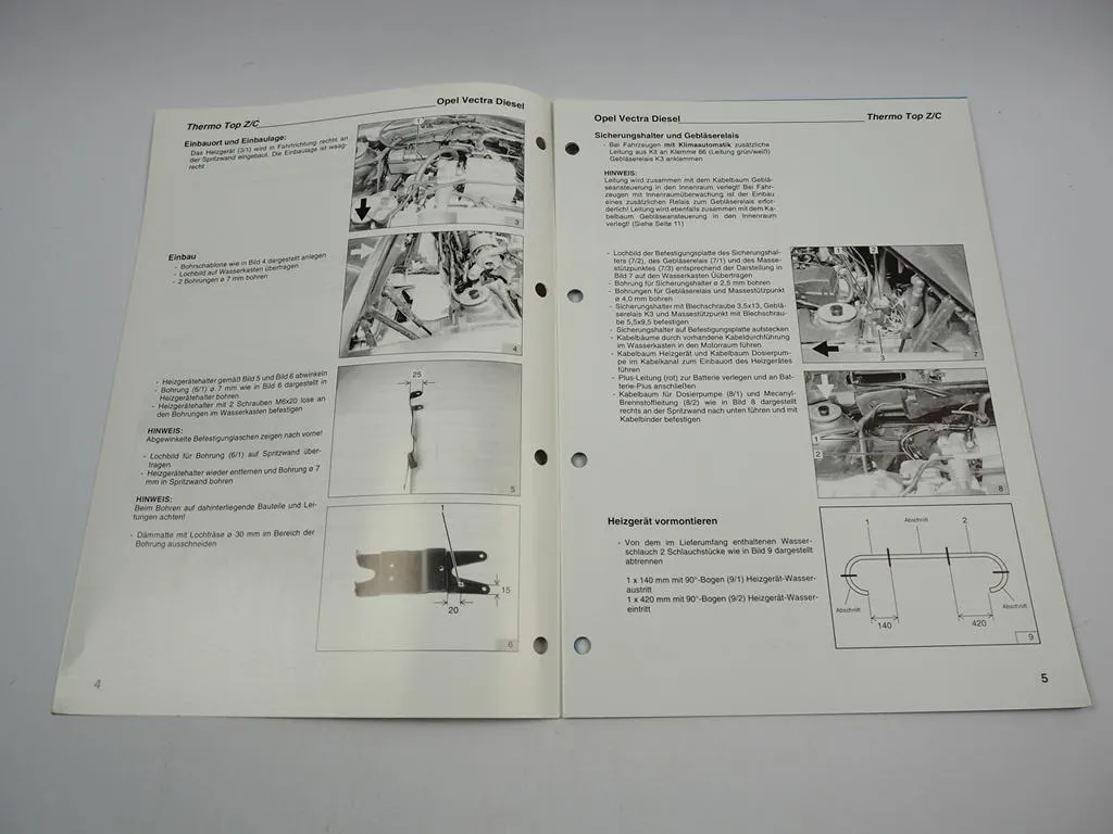 Opel Vectra B J96 Limousine Einbauanleitung Webasto Thermo Top Z/C-D Heizung