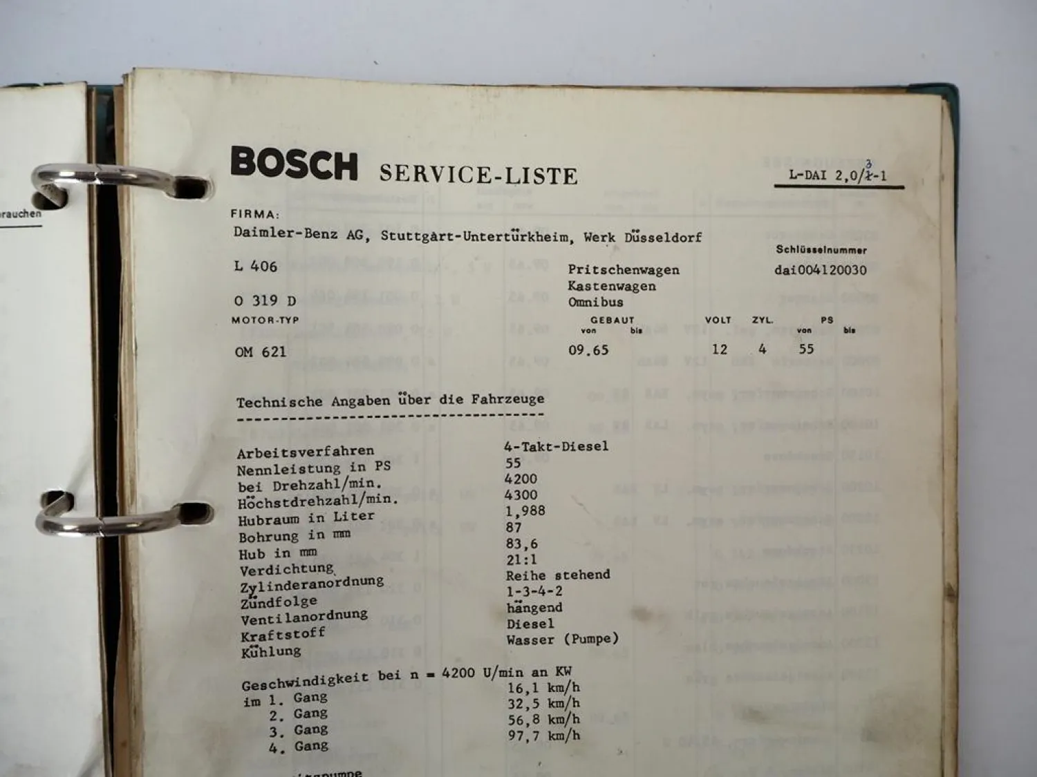 Ordner mit Bosch Service Listen für Mercedes Benz LKW Omnibus BJ 1950er-1960er