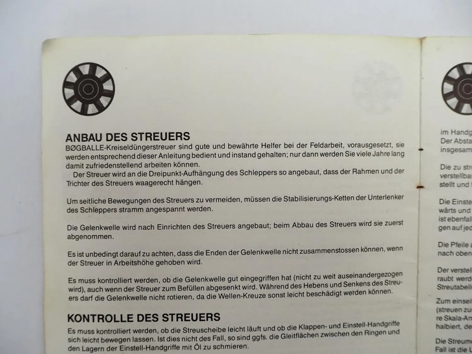 Orig. Bogballe B500 B700 BL600 Düngerstreuer Betriebsanleitung Streutabelle ETL