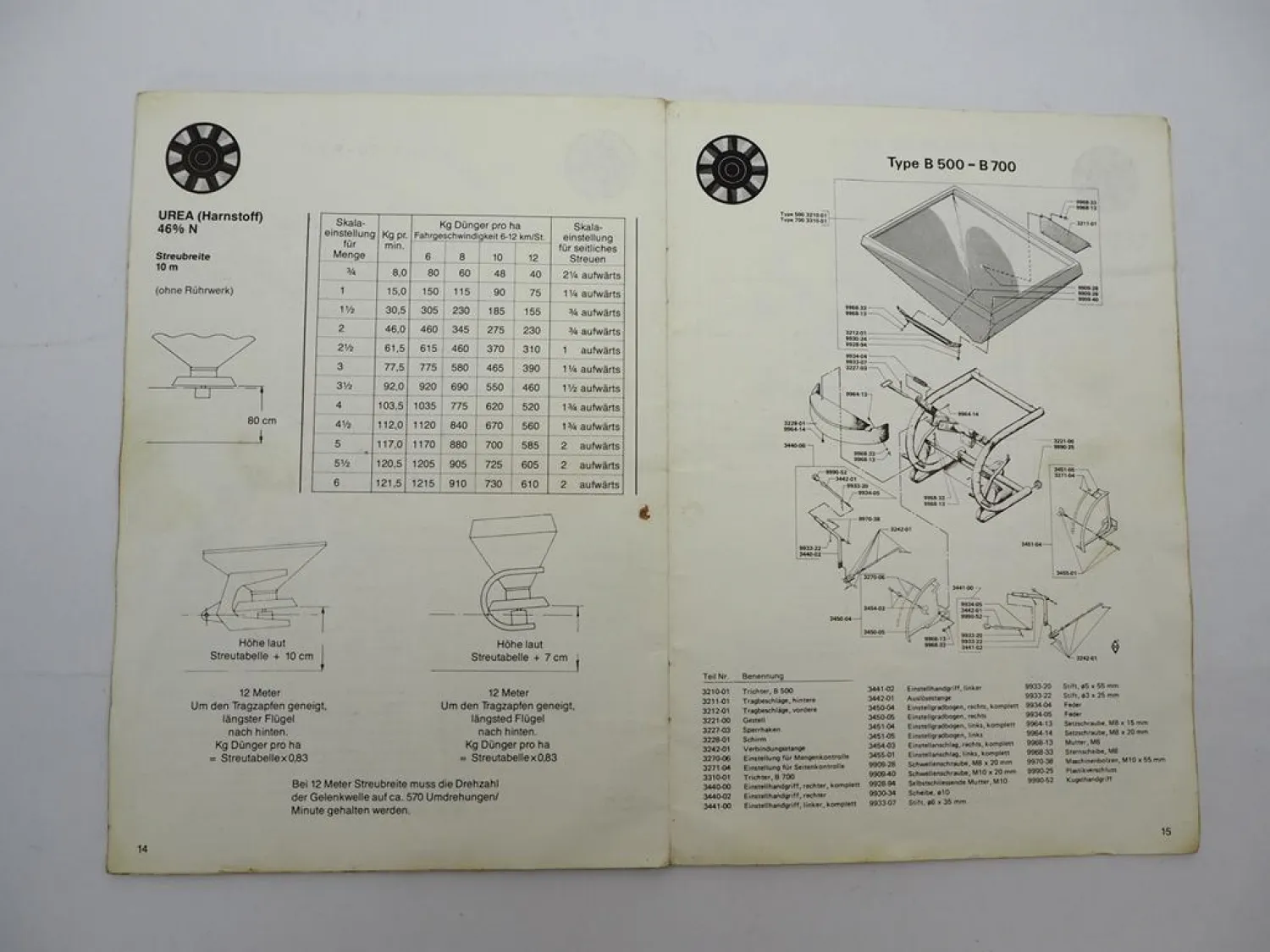 Orig. Bogballe B500 B700 BL600 Düngerstreuer Betriebsanleitung Streutabelle ETL