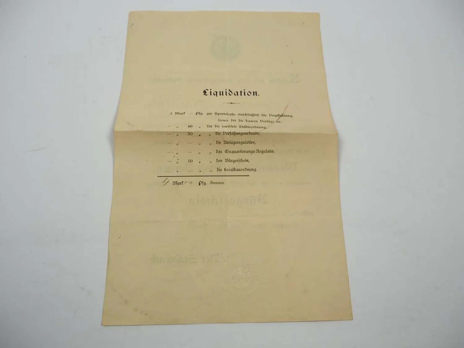 Orig. Bürgerschein Bürgerrecht der Stadt Bautzen 1894 Unterschrift Bürgermeister