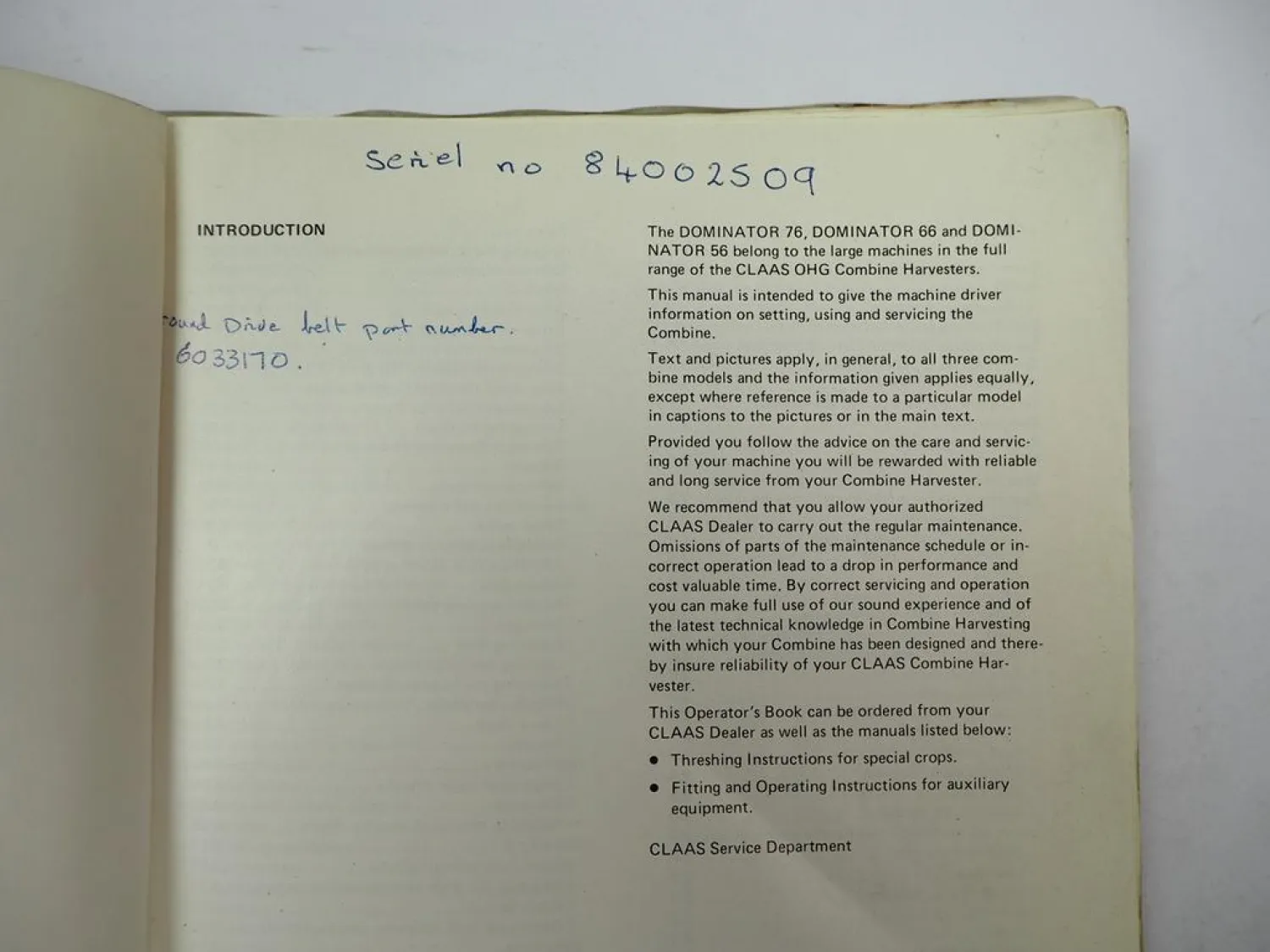 Orig. Claas Dominator 56 66 76 Operators Manual Maintenance Wiring Diagram 1981