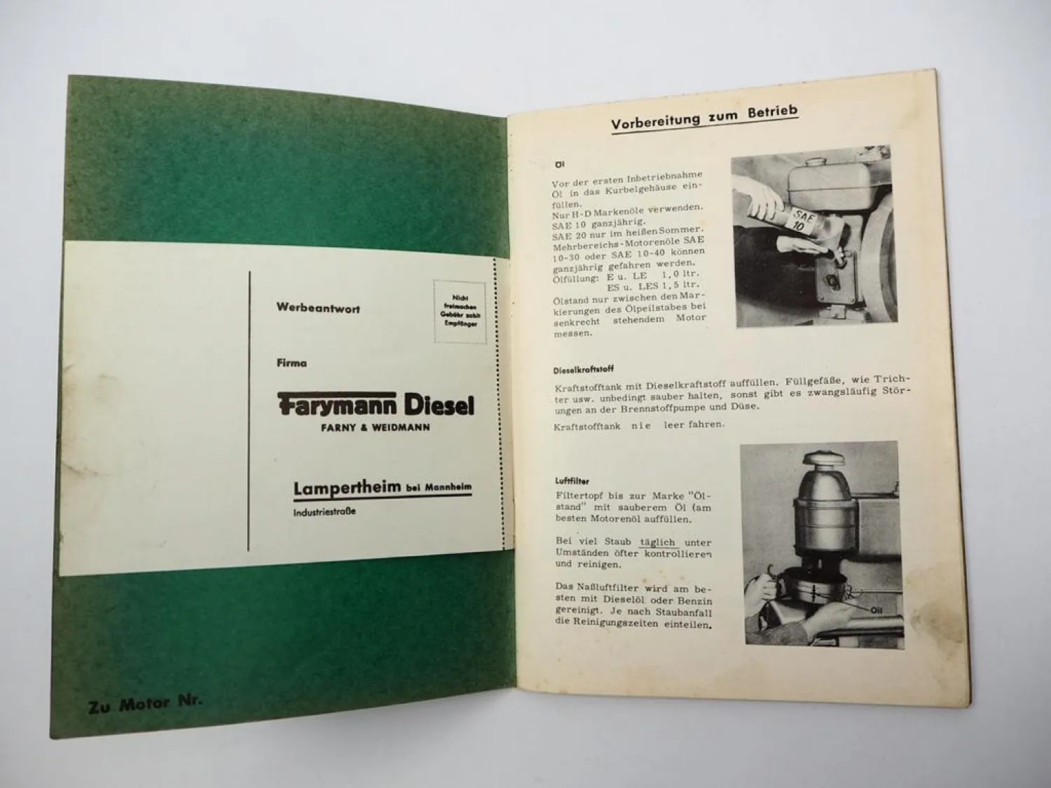 Orig. Farymann Diesel E ES LE LES Motor Betriebsanleitung Ersatzteilliste 1963