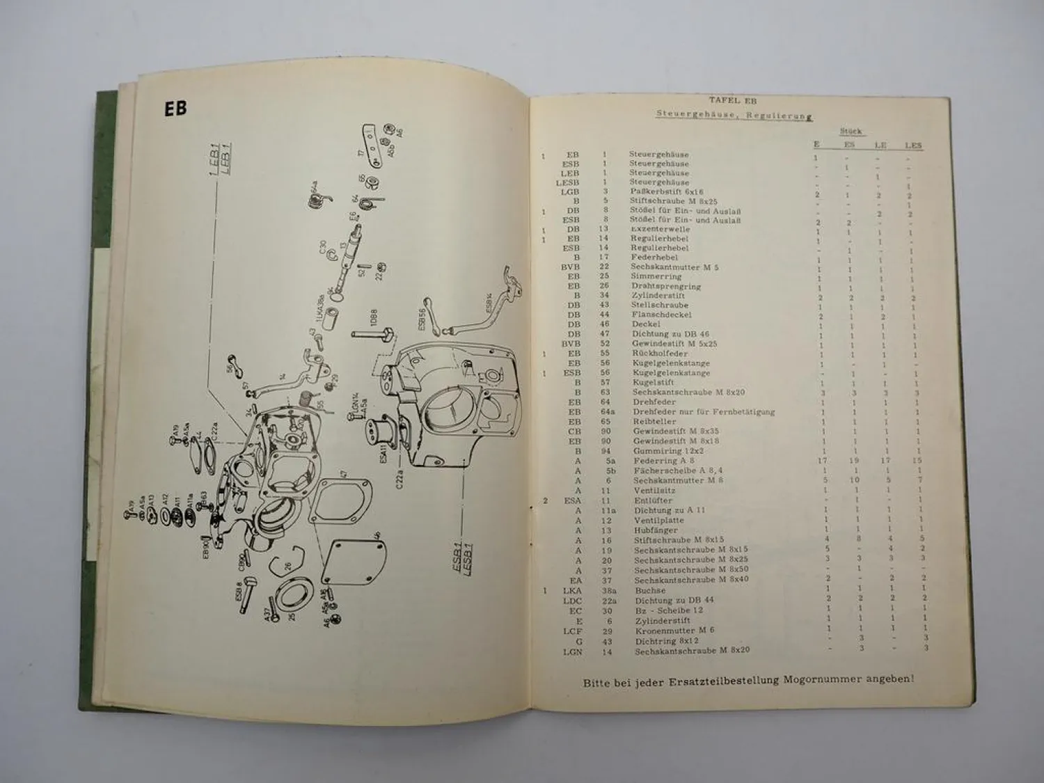 Orig. Farymann Diesel E ES LE LES Motor Betriebsanleitung Ersatzteilliste 1963