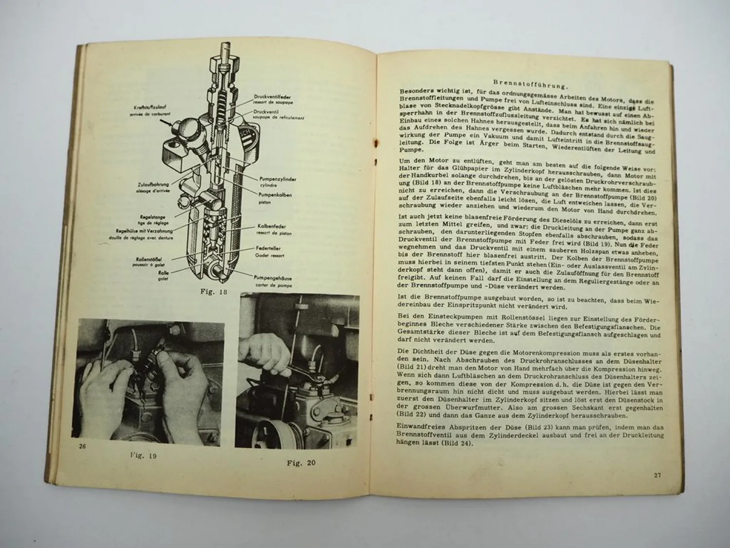 Orig. Farymann Diesel Motor Typ LK E LE D LD G LG Betriebsanleitung Wartung 1962