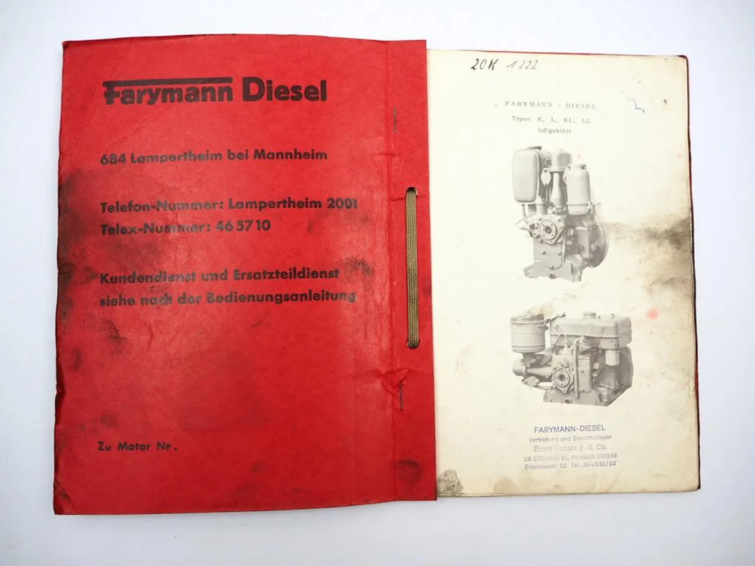 Orig. Farymann K L KL LL Dieselmotor Betriebsanleitung Ersatzteilliste