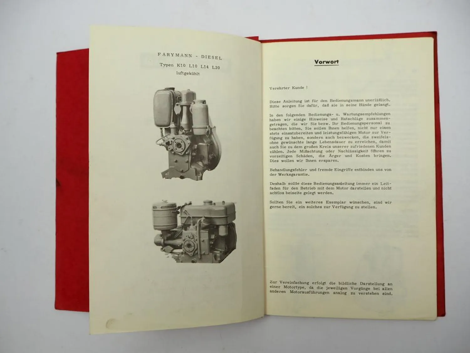 Orig. Farymann K10 L10 L14 L20 Dieselmotor Betriebsanleitung Ersatzteilliste