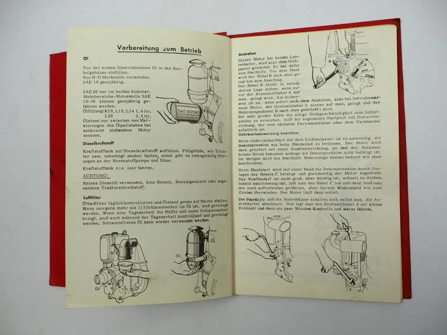 Orig. Farymann K10 L10 L14 L20 Dieselmotor Betriebsanleitung Ersatzteilliste