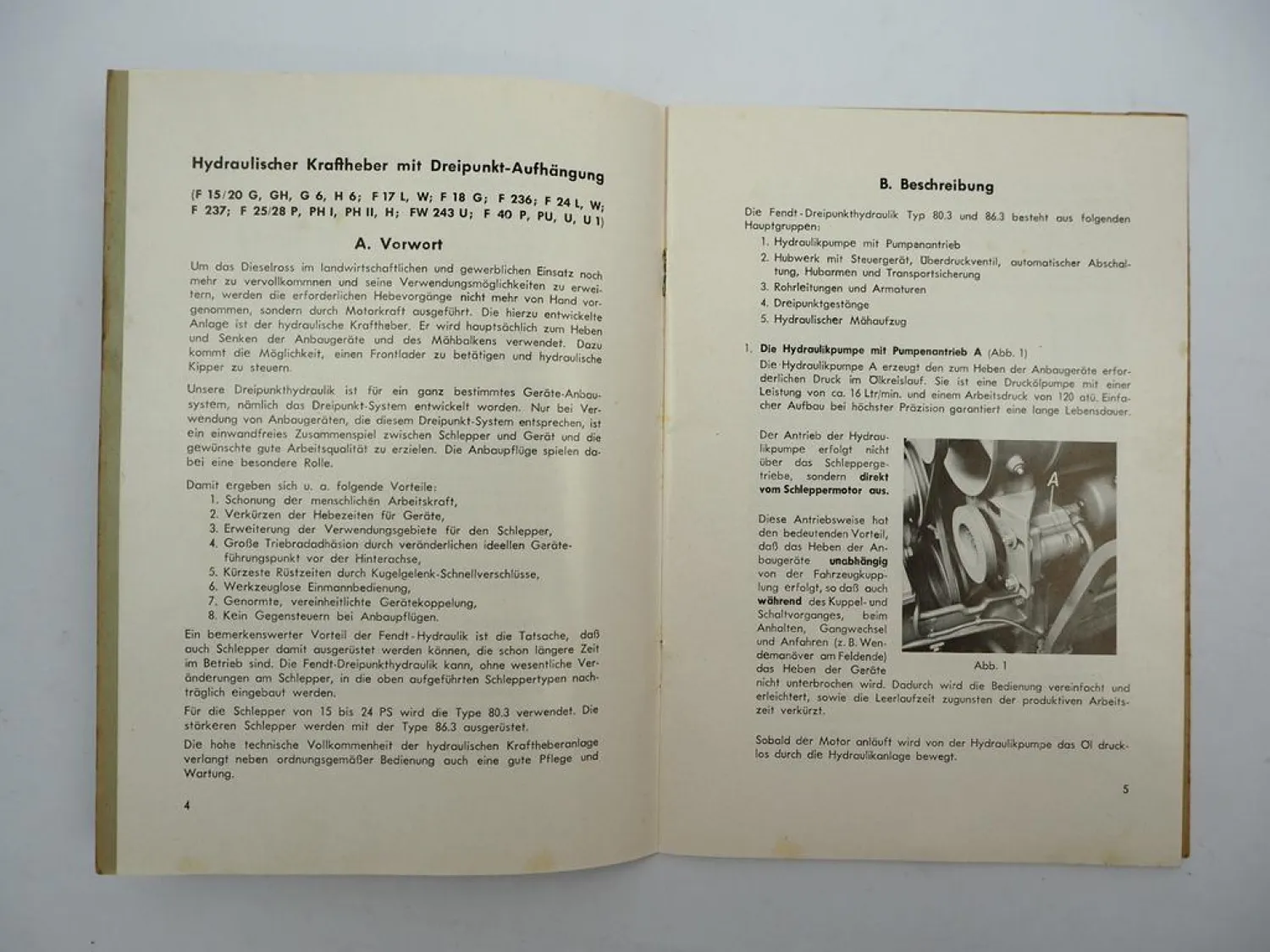 Orig. Fendt 80.3 86.3 Kraftheber für Schlepper Betriebsanleitung Bedienung 1958