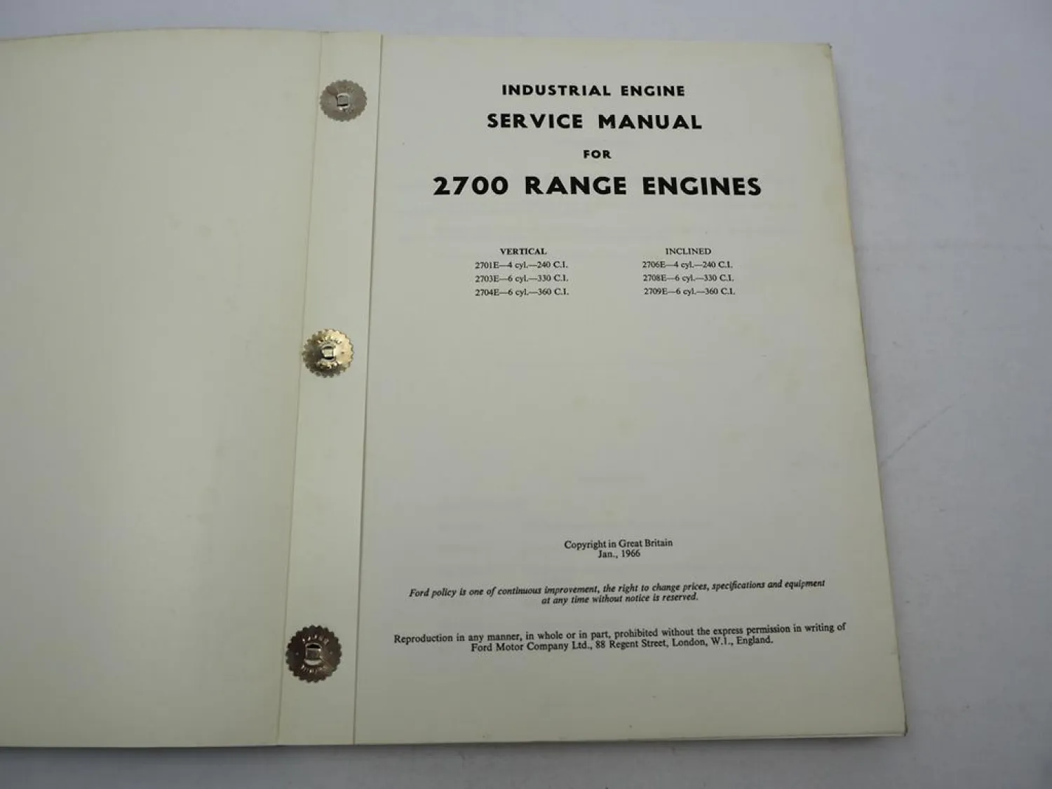 Orig. Ford 2700 Range 4 & 6 Cyl. 2701E - 2709E Service Manual + Parts List 1965