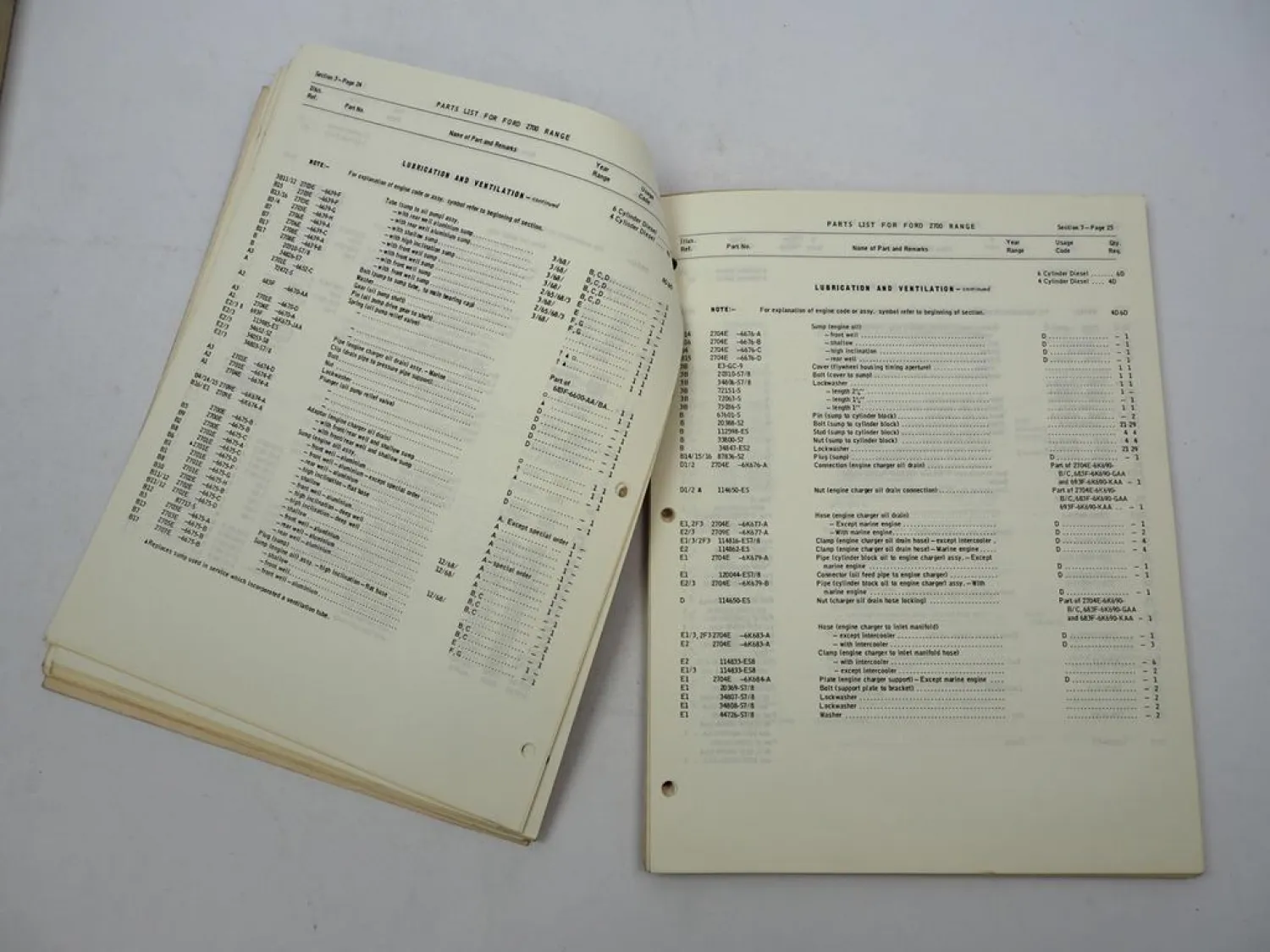Orig. Ford 2700 Range 4 & 6 Cyl. 2701E - 2709E Service Manual + Parts List 1965